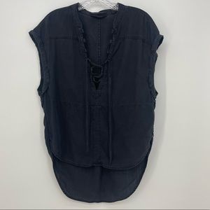 Scotch & Soda Lyocell Short Sleeve Blouse Top Lace Up front womens size small